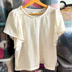 Women's White Lace crop puff sleeveTop